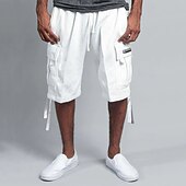 baratos Shorts de moletom-Homens Bermuda Cargo Calção Bolsos Com Cordão Cintura elástica Tecido Conforto Respirável Comprimento do joelho Ao ar livre Férias Desporto Casual Preto Branco