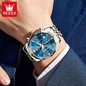 abordables Relojes de Cuarzo-Reloj de pulsera Olevs 3673 para hombre, con esfera romboidal y fase lunar, de acero inoxidable macizo, resistente al agua y fecha.