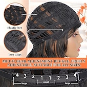 economico Parrucche trendy sintetiche-Parrucche ondulate bob con frangia, parrucche castano scuro misto per donne, parrucche ondulate ricce corte con mèches, parrucca da donna naturale lunga fino alle spalle per l&#039;uso quotidiano alle