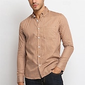 economico camicia da uomo con bottoni-Per uomo Camicia Camicia Estiva Camicia casual Camicia da Spiaggia Camicia con Bottoni Arancione Blu scuro Manica Lunga A righe Bavero Vacanza Camicia hawaiana Tasca Abbigliamento Poliestere Moda