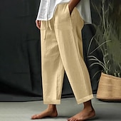 cheap Plain Cotton Linen Pant-Women&#039;s EU / US Size Beach Shorts Comfort Full Length Natural Solid Color Casual Daily Deep Green Dark Brown Black 3# White Spring, Fall, Winter, Summer Loose Fit