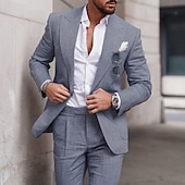 abordables Costumes décontractés-Pour des hommes Mariage Plage Costumes en lin vert pois Bleu Ciel Couleur Unie Coupe sur mesure 2 pièces Simple boutonnage un bouton