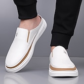 Недорогие Мужские клоги и мюли-мужские белые мюли — стильный дизайн слипонов с коричневыми акцентами, легкие и удобные для повседневной носки, неформальных выходов и путешествий