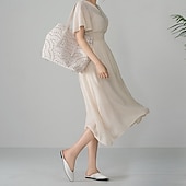 voordelige Chiffon Jurken-Dames Halflange jurk Cocktail jurk Bruiloft gast jurk Chiffon jurk Modieus Modern Vakantie Teaparty Weekend Normale pasvorm Effen Korte mouw V-hals Zwart Wit Blozend Roze Abrikoos Zomer