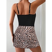 abordables Maillots une pièce et tankinis-Femmes Maillot de bain 1 pièce Robes de Natation Contrôle du ventre Dos Nu Maillot de Bain Motif Léopard Maillots de Bain Noir Blanche Respirant Séchage Rapide Léger Sans manches - Natation Surf Plage