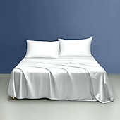 cheap Sheets &amp; Pillowcase-Pure Color Satin Imitation Silk Four-piece Set Simple Sheets, Mattress Covers, Pillowcases Bedding