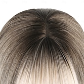 abordables Perruques Synthétiques Sans Bonnet-Perruque Synthétique Lisse Droit crépu Coupe dégradée Frange Droite Fabriqué à la Machine Perruque 20 pouces A1 Cheveux synthétiques Femmes Doux Classique Cheveux Mèches / Balayage Blanc