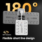 ieftine Aparate de uz casnic-Prelungitor plat 14-in-1 cu 4 prize AC și 6 porturi USB (2 USB-C) – Protecție împotriva suprasarcinii și placă de expansiune a puterii