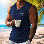 preiswerte Fitness Tank-Tops-Herren Weste Unterhemd Ärmelloses Shirt Ärmellos V Ausschnitt Frühling &amp; Sommer Muster Mode Designer Urlaub Straße Ausgehen Weiß Wein Dunkelgray Top T-Shirt für Herren