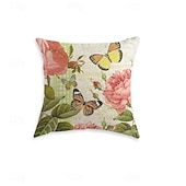 baratos estilo floral e plantas-Capa de Almofada Decorativa Pastoral com Flores 1PC Almofada Quadrada Macia para Sofá Capa de Almofada para Quarto Sala de Estar Cadeira