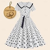 olcso Ruhák-Pöttyös Retró 1950-es Egy vonalú ruha Rockabilly Swing ruha Pöttyös Női Alkalmi / Napi Lánybúcsú Felnőttek Ruha Hazatérő ruhák