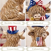 abordables Sculptures-Décorations du 4 juillet, yaks patriotiques des Highlands pour la décoration intérieure, statue de jardin américaine, décorations de jardin extérieures, figurine de yak des Highlands étoiles et