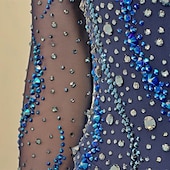 cheap Figure Skating Dresses-Figure Skating Dress Women&#039;s Girls&#039; Ice Skating Dress Navy Thumbhole Open Back Mesh High Elasticity Training Competition Skating Wear Classic Crystal / Rhinestone Long Sleeve Ice Skating Figure