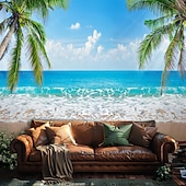 abordables Tapisserie de Plage Océanique-Paysage Plage Océan Tapisserie Grande Décor Mural Tapisserie Photographie Décor de Fond Couverture Rideau Décoration Maison Chambre Séjour