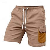 baratos Clássico-Homens Bermuda Cargo Calças de Veludo Shorts de acampamento Calção Shorts de praia Com Cordão Cintura elástica Bolso multi Bloco de cor Tecido Conforto Macio Comprimento do joelho Ao ar livre Casual