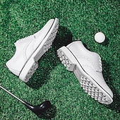economico Scarpe da Golf da Uomo-scarpe da golf brogue bianche da uomo: resistenti sneakers in similpelle con lacci e dettagli traforati per gli appassionati di golf e sport