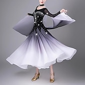 billiga Danskläder till ballroom-dans-elegant ballroom dansklänning kvinnors prestanda valsdansklänning långärmad strass moderna danskläder kostymer