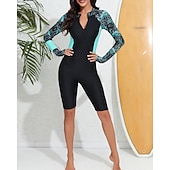  Damen Rash Guard Tauchanzug Frontreißverschluss Knielanges Bein Spandex UV-Sonnenschutz UPF50+ Schnelltrocknend Langarm Bademode Badeanzug Surfen Strand Wassersport Sommer