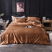 cheap Sheets &amp; Pillowcase-Pure Color Washed Silk Ice Silk Satin Simulated Silk Four-piece Set Summer Home Textile Bedding