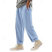 economico Classico-Per uomo Pantaloni di Lino Pantaloni Pantaloni Estivi Pantaloni da Spiaggia Tasca Coulisse Elastico in vita Semplice Comodità Traspirante Vacanza Quotidiano Ferie Hawaiano Boho Nero Bianco