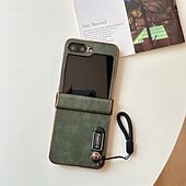 cheap Samsung Cases-Phone Case For Samsung Galaxy Z Flip 6 Z Flip 5 Z Flip 3 Back Cover with Lanyard Shockproof Retro PC PU Leather