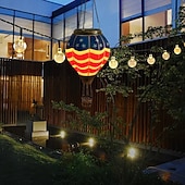 baratos Luzes de paisagem-1 Pacote de Lanterna Solar de Balão de Ar Quente Patriótico com Luz Flamejante Dia da Independência de 4 de Julho 250ª Aniversário do Dia da Memória para Jardim Quintal Pátio Feriado