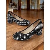 preiswerte 1950er Jahre-Rote Damen-Blockabsätze mit Punkten – Vintage-Pumps mit Schleife für Retro-Partys, Tanz und Outfits im Stil der 50er