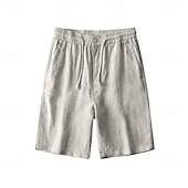 billiga Herrarnas Elite Shorts-herrshorts i 100 % linne enfärgad knälång utomhus casual daglig semester etnisk stil denim blå ljus khaki oelastisk