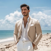 abordables Blazer de lino-Blazer de lino para hombre chaqueta deportiva moda casual verano blazer de color sólido caqui beige corte estándar de un solo botón