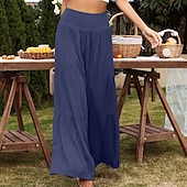abordables Pantalon uni en coton et lin-Femmes Pantalon en coton et lin Slacks Mode Longueur complète Naturel Uni Taille Élastique Extérieur Confortable Décontracté Quotidien Week-end Magenta foncé Vin Bleu marine Bleu ciel clair Été Coupe