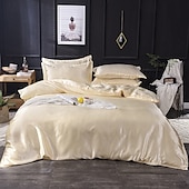 cheap Sheets &amp; Pillowcase-Pure Color Washed Silk Ice Silk Satin Simulated Silk Four-piece Set Summer Home Textile Bedding