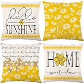 baratos estilo floral e plantas-Capas de Almofadas Decorativas para Sofá com Margaridas de Verão 4PC Capa de Almofada Quadrada Macia para Quarto Sala de Estar Sofá Cadeira