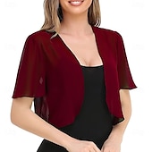 baratos Estolas de Casamento-Capa Elegante para Mulheres Proteção Solar Manga Curta Chiffon Indicada para Casamento Com Cor Pura Para Verão
