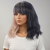 voordelige Synthetische trendy pruiken-Synthetische pruiken Golvend Springerige krullen Asymmetrisch kapsel Strakke pony Machinegemaakt Pruik 40.6 cm A1 Synthetisch haar Dames Elastisch Comfortabel Kleurgradatie Meerkleurig