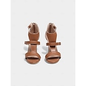 cheap Latin Shoes-Women&#039;s Brown Buckle Strap High Heel Latin Dance Shoes with Suede Sole – Stylish Open Toe Tango and Ballroom Shoes for Competition and Events