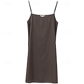 levne Košile-Dámské Mini šaty Bavlněné plátěné šaty Slip Dress Klasické Dovolená Denní Jdeme ven Běžný Bez vzoru Bez rukávů Špagetová ramínka Černá Tmavě šedá Meruňková Léto