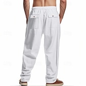economico Classico-Per uomo Pantaloni di Lino Pantaloni Pantaloni Estivi Pantaloni da Spiaggia Tasca Coulisse Elastico in vita Semplice Comodità Traspirante Vacanza Quotidiano Ferie Hawaiano Boho Nero Bianco