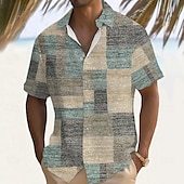 economico Geometrica-Per uomo Geometrico Blocco di colori Patchwork Camicia Camicia Estiva Camicia con Bottoni Manica Corta Moda Casual All&#039;aperto Vacanza Abbigliamento Quotidiano Estate Collo ripiegato Stampa 3D Camicia