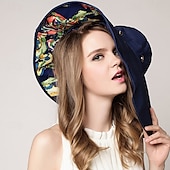 economico Protezione Solare-Cappello da spiaggia estivo da donna con tesa extra large, cappello da sole pieghevole per vacanze all&#039;aperto, viaggio, escursionismo, berretto parasole, elegante con nastro regalo e corda antivento -