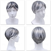 cheap Older Wigs-Short Fluffy Grey Wigs for Women Old Middle Age Women's Short Silver Wig Synthetic Short Curly Cosplay Hair Wig Grey Layered Messy Shaggy Synthetic Hair Wig for Women Old Lady