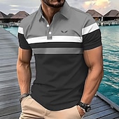 economico Polo geometrica da uomo-Per uomo A righe Polo Manica Corta Magliette polo Camicie con Colletto Business Casual Scuola All'aperto Athleisure Abbigliamento quotidiano Stampa 3D Estate Nero Rosso Blu