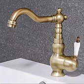 economico Classici-miscelatore monocomando per lavabo da bagno in ottone, rubinetti monocomando per lavabo a ponte rubinetto in ceramica, rubinetti monoforo per tubo flessibile freddo e caldo