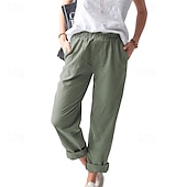 economico Pantaloni in lino e cotone semplici-Per donna Pantaloni in cotone e lino Pantaloni Eleganti Casual Lunghezza intera Naturale Semplice Tasca Elastico in vita All&#039;aperto Confortevole Streetwear Uscire Magenta azzurro cielo Grigio Nero