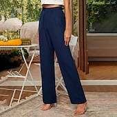 cheap Plain Cotton Linen Pant-Women&#039;s Cotton Linen Pants Slacks Streetwear Casual Full Length Natural Plain Elastic Waist Comfy Comfortable Casual Daily Weekend Grey Navy Black Army Green Summer Regular Fit
