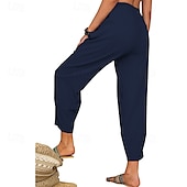 economico Pantaloni in lino e cotone semplici-Per donna Pantaloni in cotone e lino Pantaloni Eleganti Streetwear Casual Lunghezza intera Naturale Semplice Tasca Elastico in vita Comodo Confortevole Uscire Weekend Vinaccia Grigio Nero Bianco