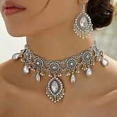 abordables Parures de Bijoux-un parure de bijoux de mariée 1 ensemble Strass Alliage Boucles d&#039;oreilles Collier Femmes Élégant Punk Luxe Parure de Bijoux Pour Mariage Soirée Occasion Spéciale