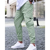 baratos Calças Cargo-Homens Calças Cargo Calças Cintura elástica Bolso multi Tecido Secagem Rápida Vestível Comprimento total Diário Casual Preto Verde Claro