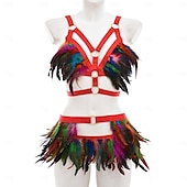 olcso Női jelmezek-Húzza királynő Halloween Felszerelések Alsónemű Feather Bralette Büszkeség Szivárvány Szexi jelmez Felnőttek Női Mindszentek napja Farsang Pride Parade Büszkeség hónapja Egyszerű Halloween jelmezek