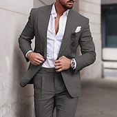 abordables Costumes décontractés-Pour des hommes Mariage Plage Costumes en lin vert pois Bleu Ciel Couleur Unie Coupe sur mesure 2 pièces Simple boutonnage un bouton