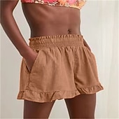 economico Pantaloni in lino e cotone semplici-Per donna Shorts Shorts da Spiaggia Pantaloncini larghi Moda Streetwear Comfort Corto Misura del girovita medio Semplice Elastico in vita Comodo All&#039;aperto Confortevole Streetwear Abbigliamento